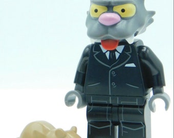 Scary Black Cat Masked Man and Brown Rat,Mini Figure Lego sculpture, Play Therapy