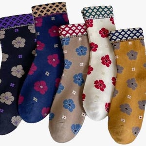 Floral Art Socks for Women: Cotton Blend Crew Socks with Stickers