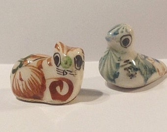 Tonala Vintage Miniature Figures, (1) Play Therapy Pottery, Cat, Owl, Gift for Woman, Holiday, Stocking Stuffer, Collectible