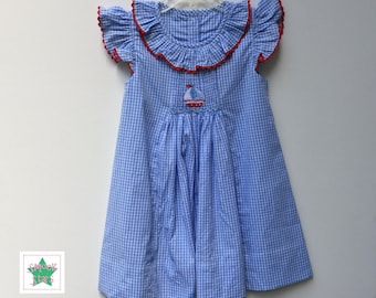 Smocked Sailboat Bishop Dress, Summer Dresses, Smocked Dresses, Fourth of July Dress