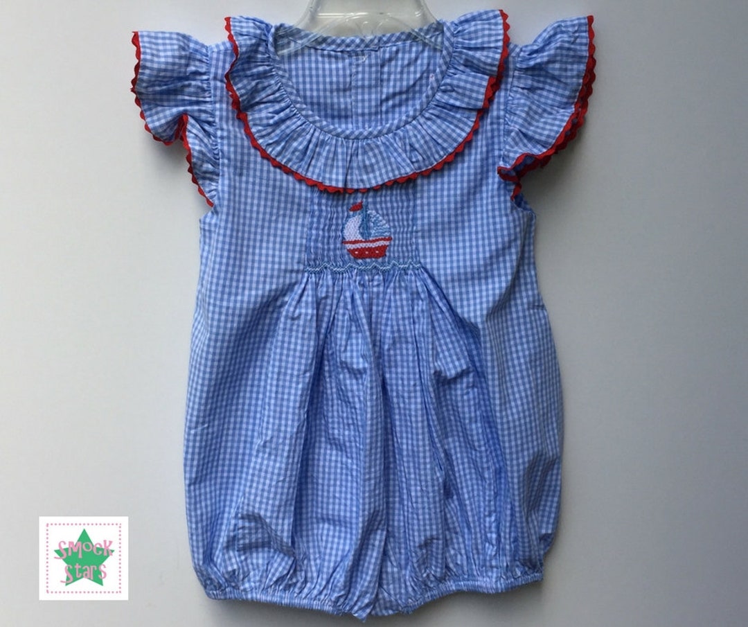 Smocked Sailboat Bubble Summer Girls Bubble Fourth of July Etsy