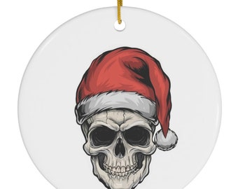 Skull Santa Ceramic Christmas Tree Ornament, 3 Shapes