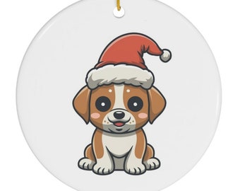 Santa Pup Ceramic Christmas Tree Ornament, 4 Shapes Puppy Dog