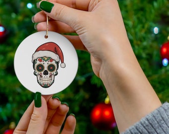 Sugar Skull Mexicana Ceramic Christmas Tree Ornament, 4 Shapes