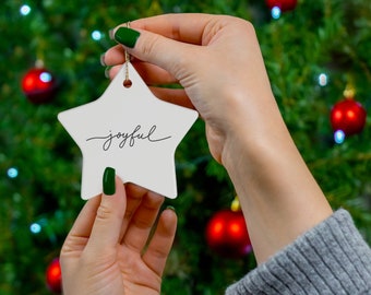 Joyful Ceramic Christmas Tree Ornament, 4 Shapes