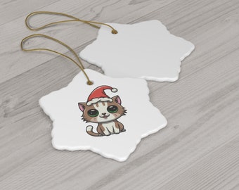 Cat Santa Ceramic Christmas Tree Ornament, 4 Shapes