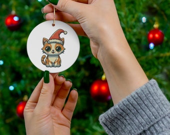 Santa Cat Ceramic Christmas Tree Ornament, 4 Shapes