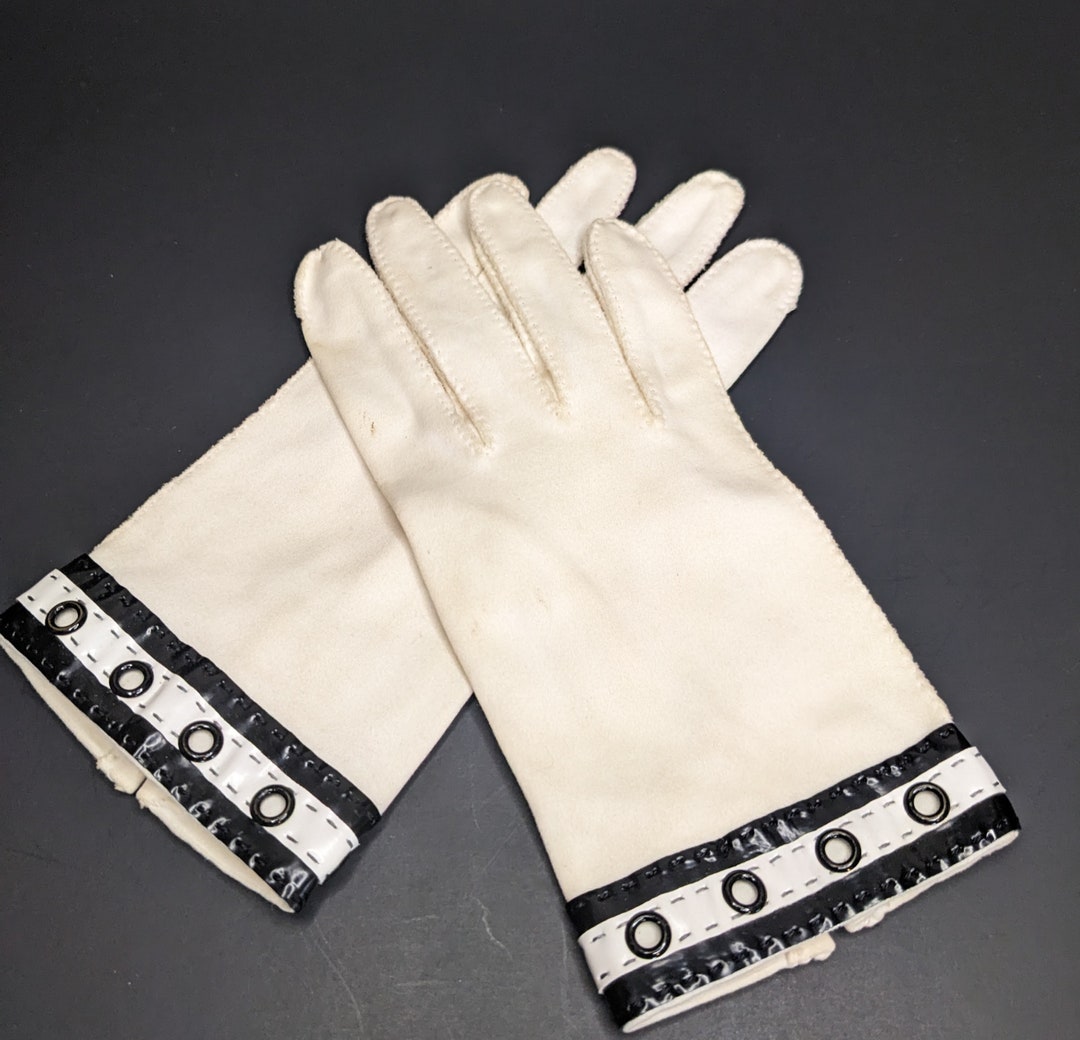 Vintage Ladies Cotton Gloves With Black Edging Size 6.5 Etsy