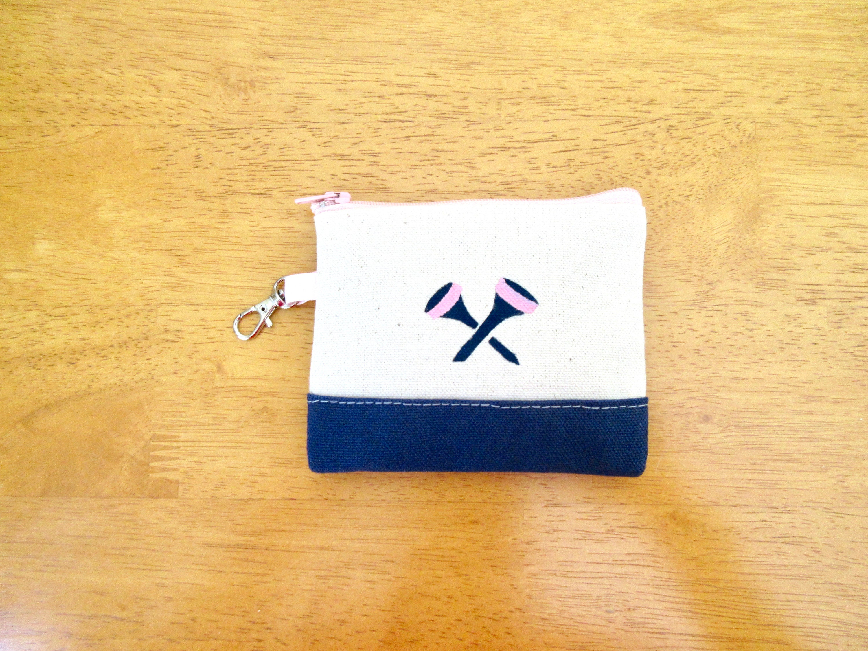 Tee golf pouch handmade, clip on bag, 4 x 4 1/2"