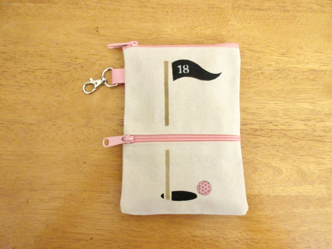 Ladies Lined 7x5 Clip on Golf Bag Accessory, Two Pink Zippers, Black