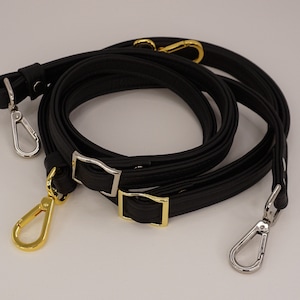 Correa de repuesto ajustable para bolso o cartera, bandolera, asa larga, cuero italiano negro, asas de 19 mm, 137 cm de largo, color plata, dorado, bronce, oro rosa.