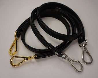 Purse & Bag Replacement Cross Body Strap Long Handle Italian Black Leather, 3/4" Handles 22" - 54" Long, Silver Gold Gunmetal Rose Gold