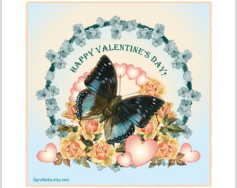Butterfly Valentine PRINTABLE Package - Valentine&#39;s Day Cards, Postcards, Pop-Up Card, Coloring Pages, Envelopes, Candy Bag Labels