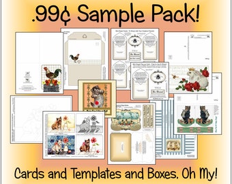 Spry Media .99-cent Sample Pack - PRINTABLE 4-Fold Card & Envelope, Pop-Up&#39;s, Postcards, Line Art Coloring Page for Adults w/Art Examples