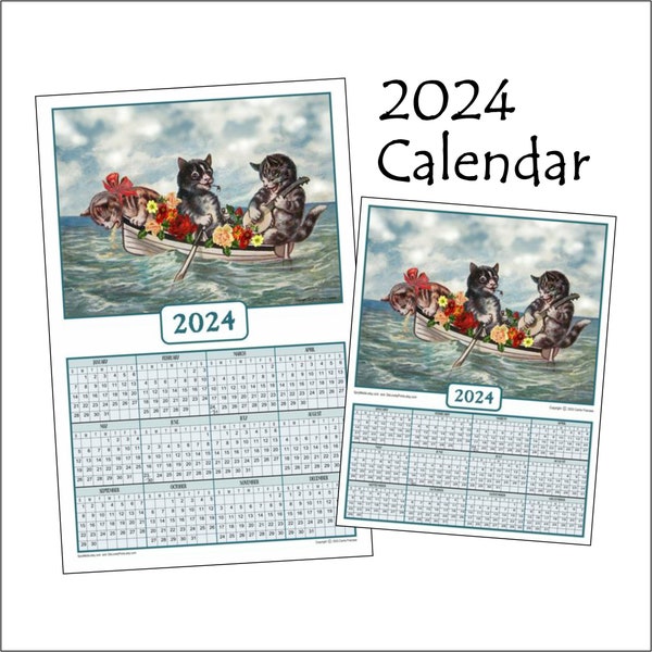 All Romantical Cats 2024 Wall Calendar: PRINTABLE Comical Romantic Cats at Sea 11x17 & 8.5x11 Funny Cat Lovers Art Calendars Home or Office