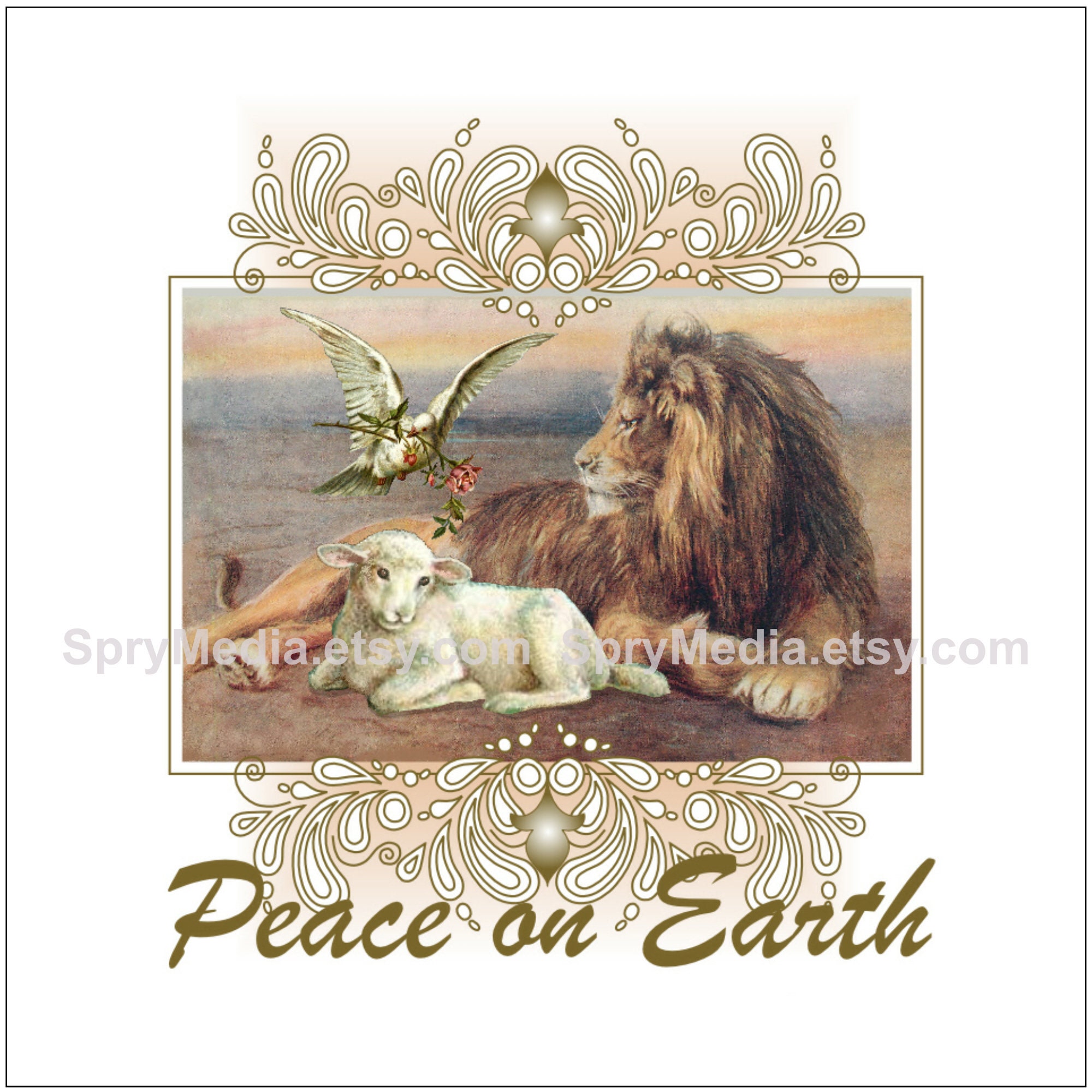 Lion and the Lamb PRINTABLE Pack - Postcard, (2) 4-Fold Cards, Matching Envelope, Coloring Pages, Christmas Holidays Greeting Cards