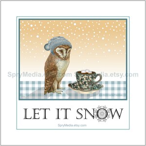 Owl and Hot Cocoa Package - PRINTABLE Greeting Cards, Postcard, 4-Fold Card, Envelopes, Coloring Page, Birthday, Christmas, Any-Occasion