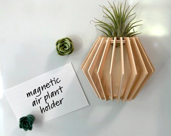 Magnetic Air Plant Holder - Hexagon Geometric Wood
