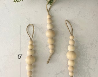 Modern Minimalist Wood Bead Christmas Ornaments