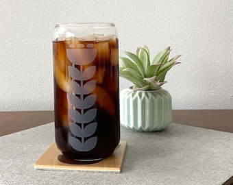 Beer Can Glass-Coffee | Mid Century Coffee Glass | Soda Can Glass | Beer Can Glass With Lid | Iced Coffee Glass | Scandanavian Can Glass