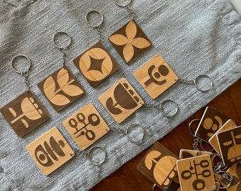 Key Rings - Mid Century Style Wood Veneer