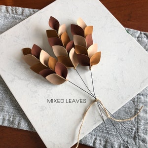Faux Suede Fall Leaf Stems - Brown Autumn Decor - Set of 3