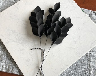 Three Black Halloween Leaf Stems - Minimalist Halloween Decoration