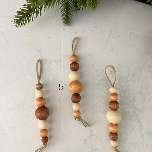 Modern Minimalist Wood Bead Christmas Ornaments