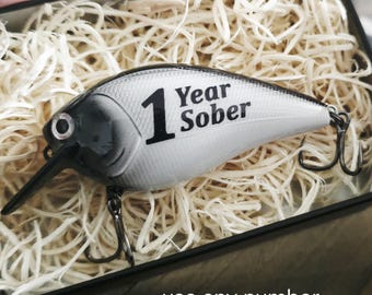 Sobriety Anniversary Gift – Personalized Sober Fishing Lure, 1 Year Clean Recovery Keepsake, Sobriety Gift for Him