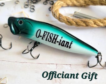 Officiant Gift Box – Personalized Fishing Lure in a Keepsake Gift Tin from the Bride and Groom, Wedding Officiant Thank You Gift