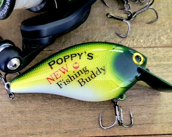 Baby coming.  Tell dad a baby is on the way with a Personalized fishing lure.  Make this announcement for Poppy, Papa, Grandpa, Any name