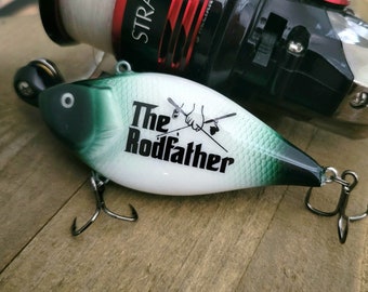 Custom Made Fishing Lure Personalized with names and Dates. Our "Rodafather" Lure make the perfect Gift for any Fisherman. Great Bass Lure