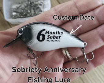 6 Month Sober Gift – Personalized Fishing Lure Sobriety Anniversary Gift with Clean Date Recovery Keepsake