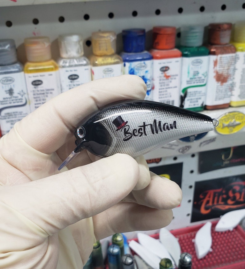 Fishing gifts from the Groom Custom fishing wedding themed bass lures Personalized Fishing Lures for a Best Man or Groomsmen Proposal