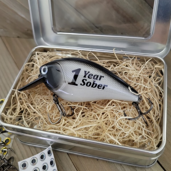 Sober Anniversary Gift, Sober 1st Year fishing Lure, Sobriety Anniversary, Recovery Items, Recovery fishing lure for Men, Choose any Year