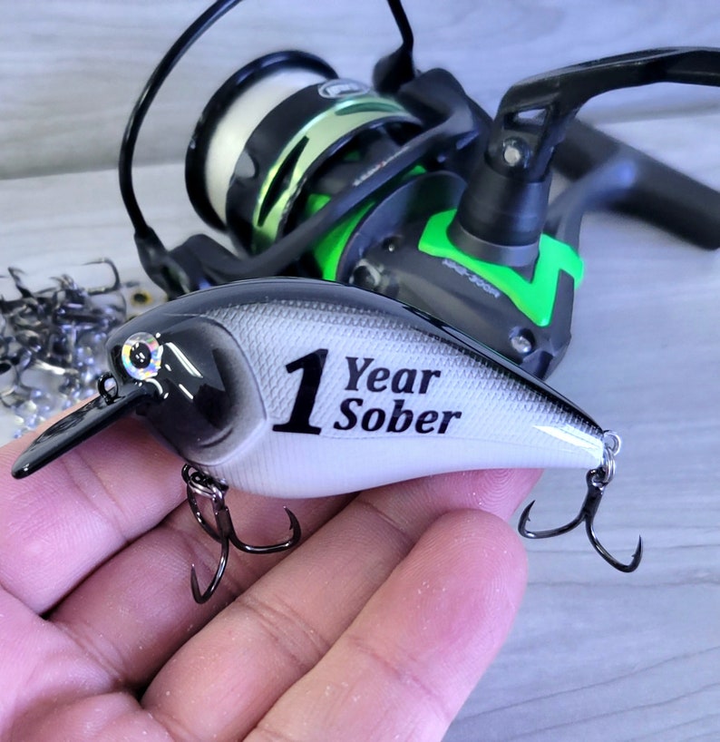 Sobriety Anniversary Gift for anyonein recovery, Personalized 1st year Sober Gift, Custom Fishing Lure for a recovery milestone keepsake image 2