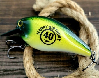 Personalized Hand-Painted Fishing Lure for 40th or 50th Birthday, Unique Gift for Fisherman, Freshwater Custom Fishing Lure