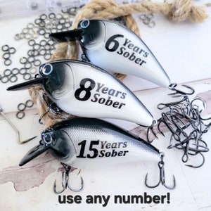 Sobriety Anniversary Gift for anyonein recovery, Personalized 1st year Sober Gift, Custom Fishing Lure for a recovery milestone keepsake image 1