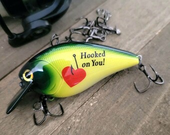 Hooked on You Personalized Custom Fishing Lure, Unique Boyfriend or Partner Fishing gift,  Man Cave Gift, Lakehouse key keyring