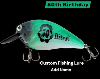 50th Birthday Gift for Fisherman – Custom Name Fishing Lure with Gift Tin Option
