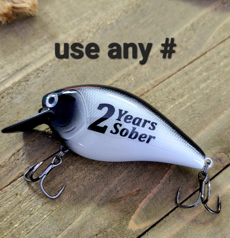 Sobriety Anniversary Gift for anyonein recovery, Personalized 1st year Sober Gift, Custom Fishing Lure for a recovery milestone keepsake image 4
