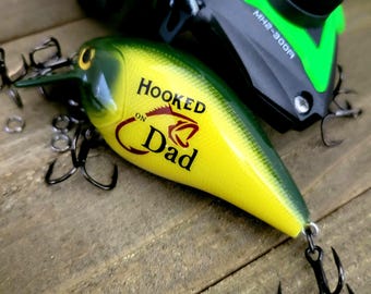 Hooked on Dad Fishing Lure, Personalized Gift (Custom Name Included)