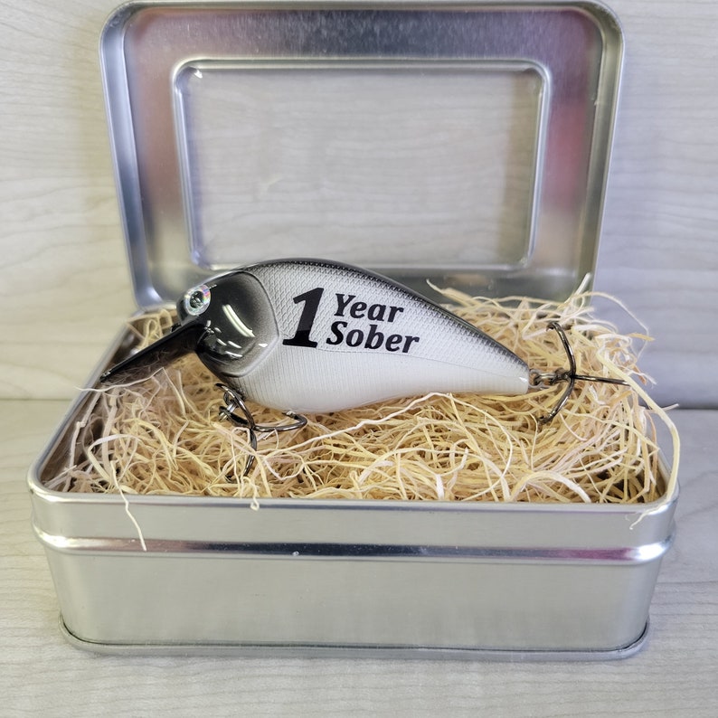 Sobriety Anniversary Gift for anyonein recovery, Personalized 1st year Sober Gift, Custom Fishing Lure for a recovery milestone keepsake image 9