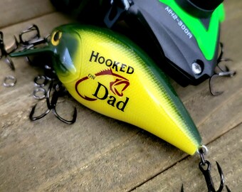 Custom Fishing Lure Personalized for Dad, Our Hooked on Dad lure makes the perfect Dad Christmas gift, Bass Fishing Lure gift from the kids