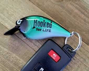 Hooked On You Fishing Keychain, Personalized Fishing Lure Keychain for a Boyfriend or Husband