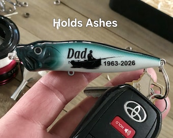 Mini Urn Keychain for Ashes – Keychain Urn for Men, Small Keepsake Urn Fishing Lure Memorial Keychain for Dad, Gone Fishing Cremation Urn