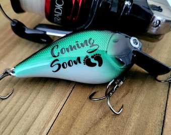 Baby announcement for parents, grandparents gender reveal, Personalized coming soon fishing lure, New baby announcement