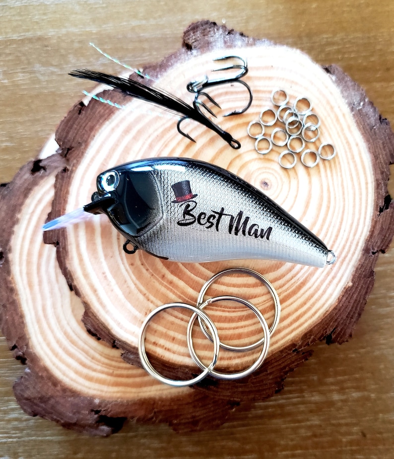 Fishing gifts from the Groom Custom fishing wedding themed bass lures Personalized Fishing Lures for a Best Man or Groomsmen Proposal