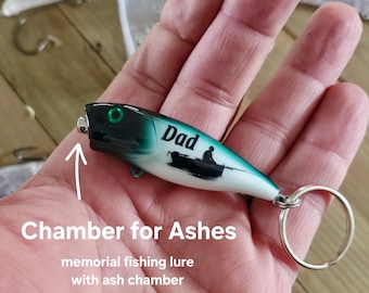 Dad Memorial Keychain, Personalized Fishing Lure Keyring Urn for Ashes