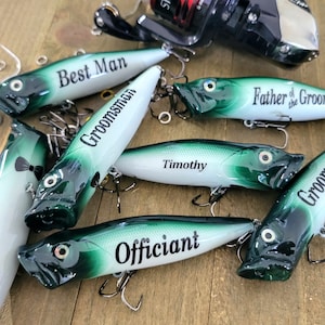 Groomsmen Wedding  Fishing Lures for your Best Man Officiant or any member of your Wedding Lake Party - Personalized for Free